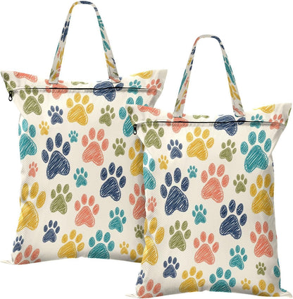 Colorful Paw Waterproof Travel Laundry Bag Washable 2 Pcs