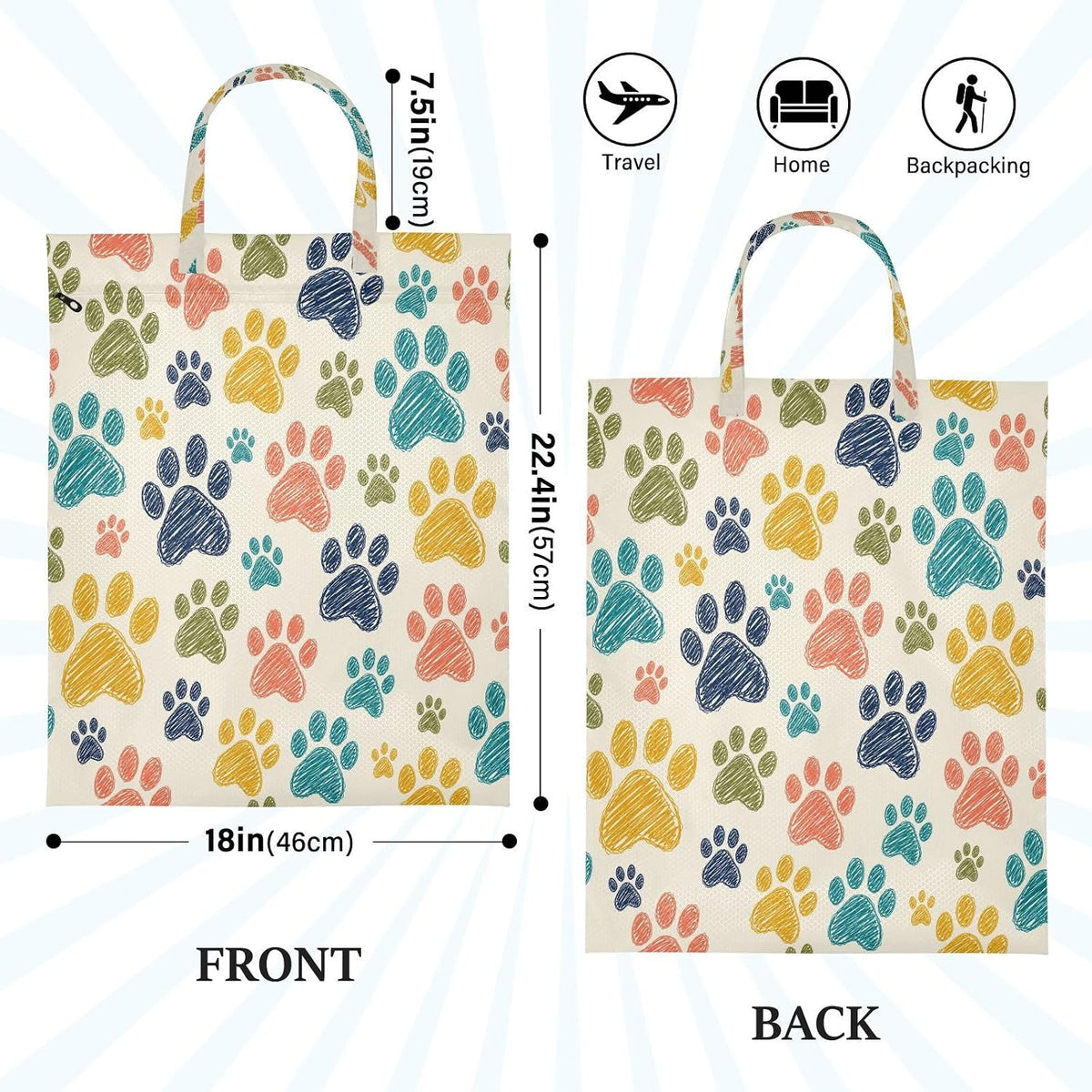 Colorful Paw Waterproof Travel Laundry Bag Washable 2 Pcs