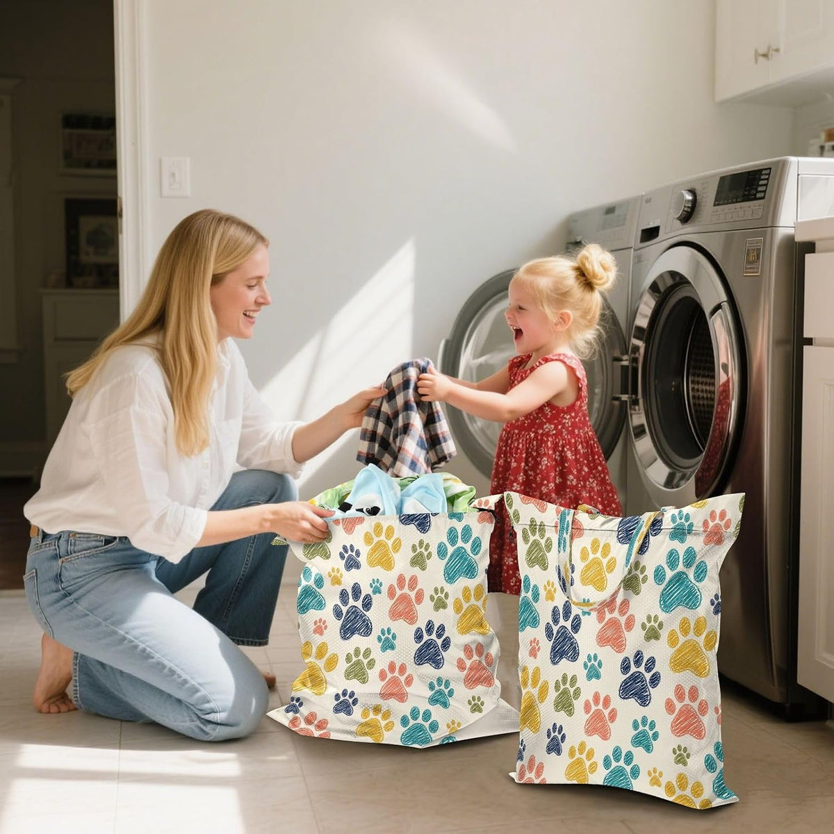 Colorful Paw Waterproof Travel Laundry Bag Washable 2 Pcs
