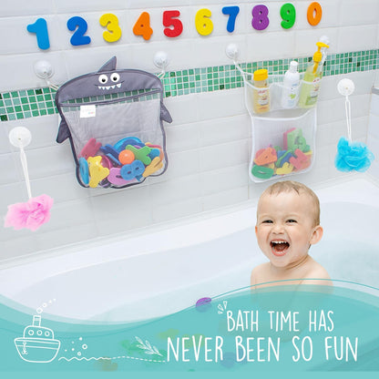 Comfylife 2 x Mesh Bath Toy Organizer + 6 Ultra Strong Hooks + 36 Bath Letters & Numbers – Eco-Safe, Fun, Educational Foam Letters and Perfect Toy Storage Net for Baby Bath Toys & More