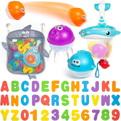 Comfylife 2 x Mesh Bath Toy Organizer + 6 Ultra Strong Hooks + 36 Bath Letters & Numbers – Eco-Safe, Fun, Educational Foam Letters and Perfect Toy Storage Net for Baby Bath Toys & More