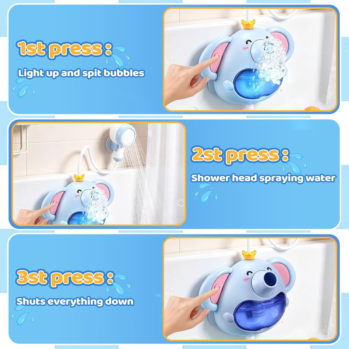 Bath Toys Light Up Baby Bath Toys for Kids Ages 1-3 4-8 Bath Bubble Machine 2 in 1 with Baby Shower Head Toddler Bath Toys with Colourful RGB Light