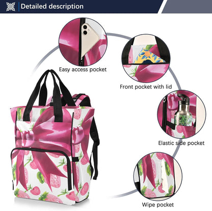 Diaper Bag Backpack, Multifunction Travel Bag for Moms Dads, Baby Changing Bag with Insulted Pockets, Stroller Straps and Side Bottle Pockets Berry Watercolor Pattern