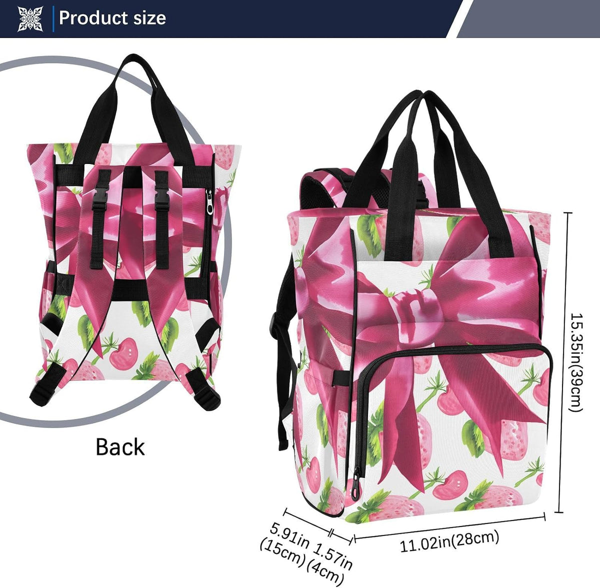 Diaper Bag Backpack, Multifunction Travel Bag for Moms Dads, Baby Changing Bag with Insulted Pockets, Stroller Straps and Side Bottle Pockets Berry Watercolor Pattern