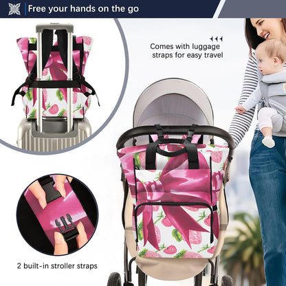 Diaper Bag Backpack, Multifunction Travel Bag for Moms Dads, Baby Changing Bag with Insulted Pockets, Stroller Straps and Side Bottle Pockets Berry Watercolor Pattern