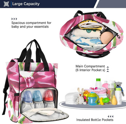 Diaper Bag Backpack, Multifunction Travel Bag for Moms Dads, Baby Changing Bag with Insulted Pockets, Stroller Straps and Side Bottle Pockets Berry Watercolor Pattern