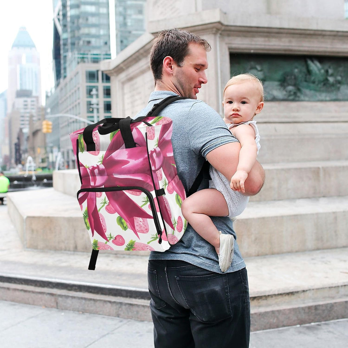 Diaper Bag Backpack, Multifunction Travel Bag for Moms Dads, Baby Changing Bag with Insulted Pockets, Stroller Straps and Side Bottle Pockets Berry Watercolor Pattern