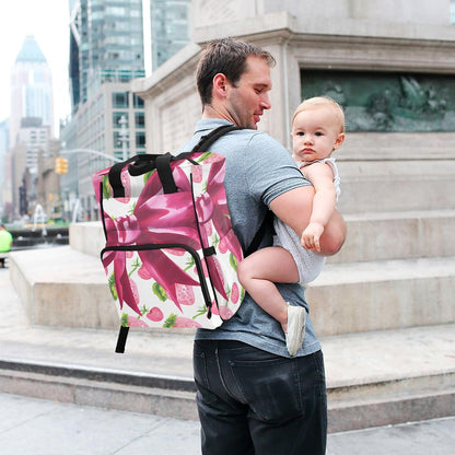Diaper Bag Backpack, Multifunction Travel Bag for Moms Dads, Baby Changing Bag with Insulted Pockets, Stroller Straps and Side Bottle Pockets Berry Watercolor Pattern
