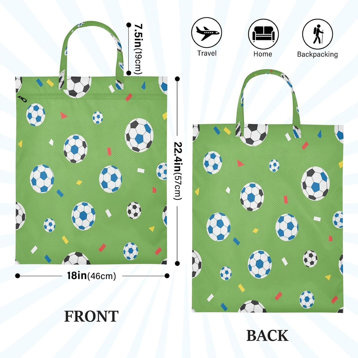 Soccer Balls Waterproof Travel Laundry Bag Reusable Pack of 2