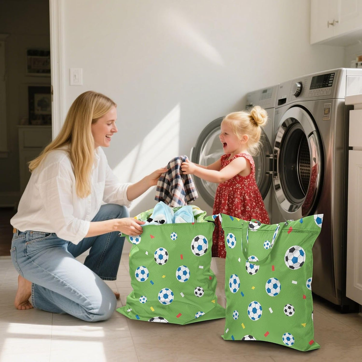 Soccer Balls Waterproof Travel Laundry Bag Reusable Pack of 2