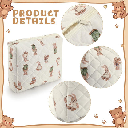 3 Pack Diaper Bag Organizer Pouch Set Quilted Cotton Cute Bear Diaper Pouches Fabric Coquette Cosmetic Makeup Bag Set Soft Toiletry Bags Travel Organizer Bags for Women and Girls
