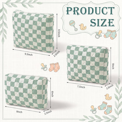 3 Pack Diaper Bag Organizer Pouch Set Quilted Cotton Cute Bear Diaper Pouches Fabric Coquette Cosmetic Makeup Bag Set Soft Toiletry Bags Travel Organizer Bags for Women and Girls