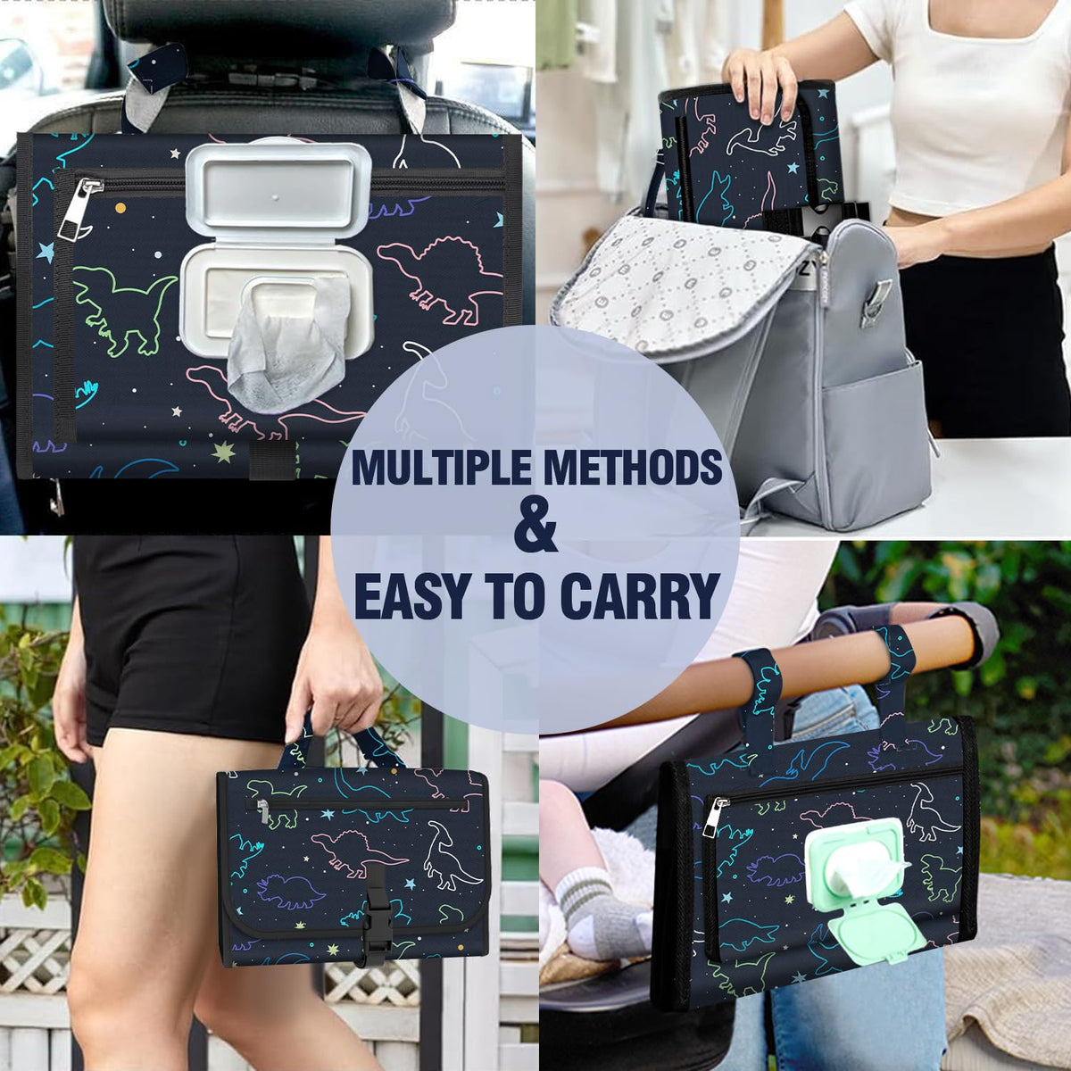 Pink Portable Changing Pads- Waterproof Foldable Baby Changing Mat Dinosaur Pattern Diaper Changer Travel Bag, Smart Design Baby Changing Mat, Great for Newborn Girls & Boys & for Travel
