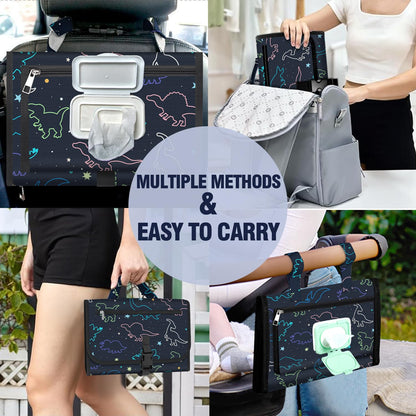 Pink Portable Changing Pads- Waterproof Foldable Baby Changing Mat Dinosaur Pattern Diaper Changer Travel Bag, Smart Design Baby Changing Mat, Great for Newborn Girls & Boys & for Travel