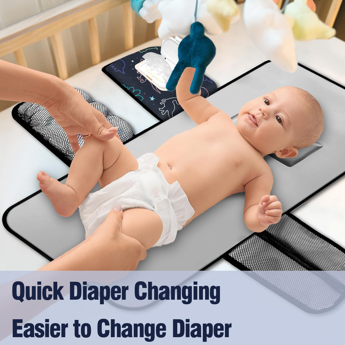 Pink Portable Changing Pads- Waterproof Foldable Baby Changing Mat Dinosaur Pattern Diaper Changer Travel Bag, Smart Design Baby Changing Mat, Great for Newborn Girls & Boys & for Travel