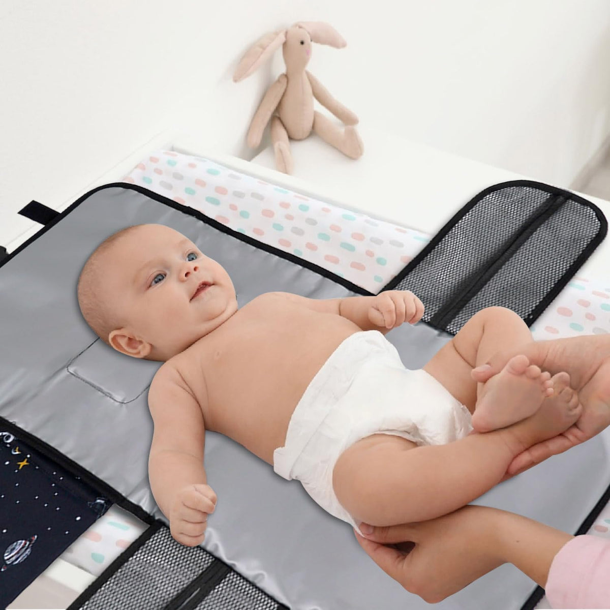 Pink Portable Changing Pads- Waterproof Foldable Baby Changing Mat Dinosaur Pattern Diaper Changer Travel Bag, Smart Design Baby Changing Mat, Great for Newborn Girls & Boys & for Travel