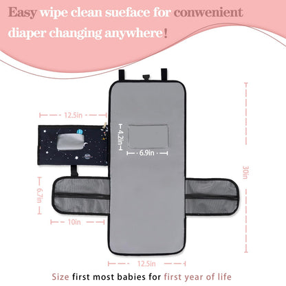 Pink Portable Changing Pads- Waterproof Foldable Baby Changing Mat Dinosaur Pattern Diaper Changer Travel Bag, Smart Design Baby Changing Mat, Great for Newborn Girls & Boys & for Travel