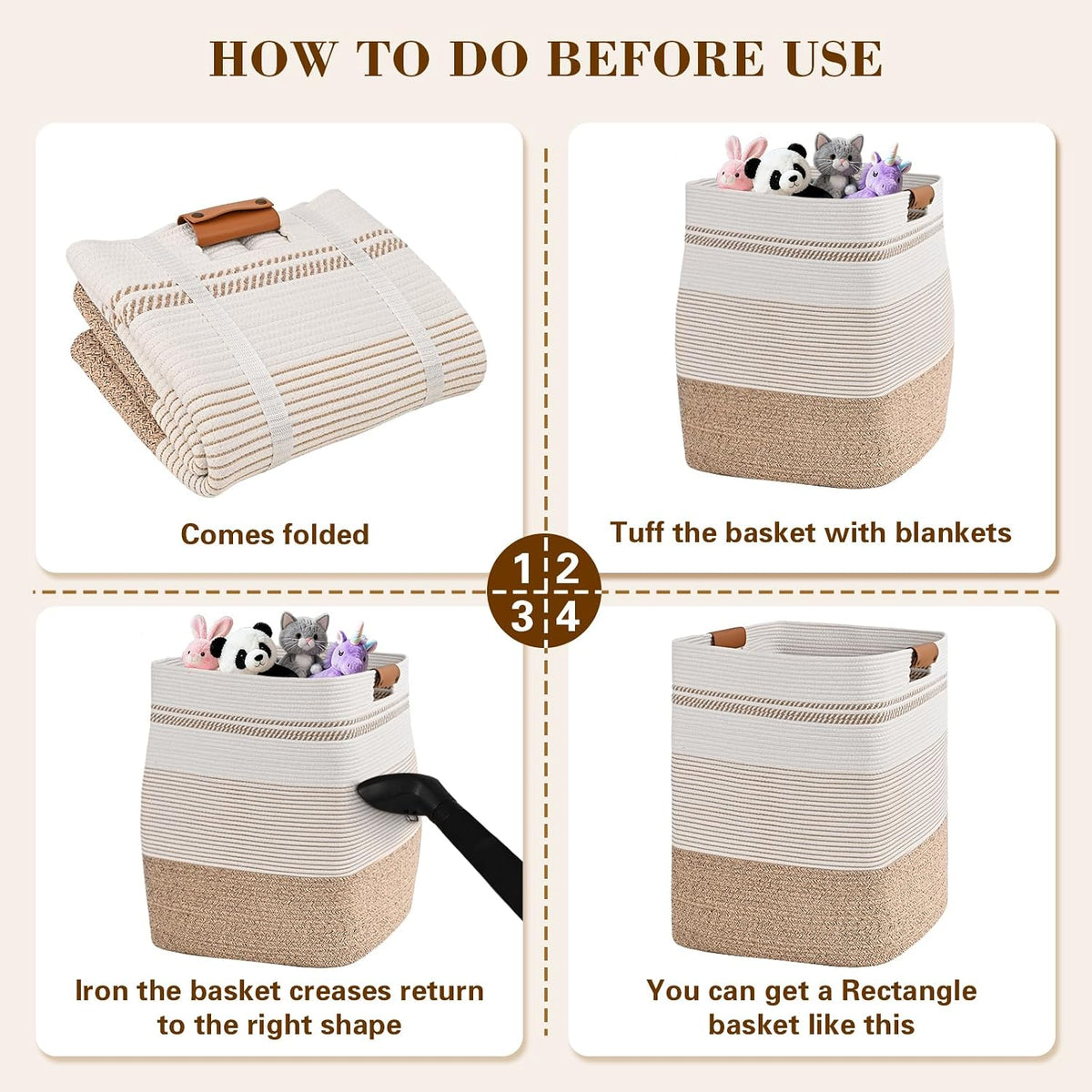 Laundry Hamper, 95L Tall Laundry Basket with Leather Handles, Rectangle Large Clothes Hamper for Organizing, Cotton Woven Laundry Baskets Storage Hampers for Bedroom, Nursery, Living Room