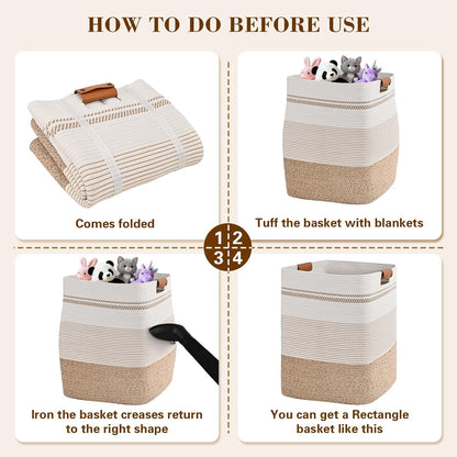 Laundry Hamper, 95L Tall Laundry Basket with Leather Handles, Rectangle Large Clothes Hamper for Organizing, Cotton Woven Laundry Baskets Storage Hampers for Bedroom, Nursery, Living Room