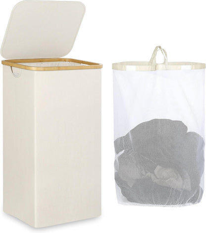 Laundry Hamper with Lid,110L Laundry Basket with Mesh Bags,Beige