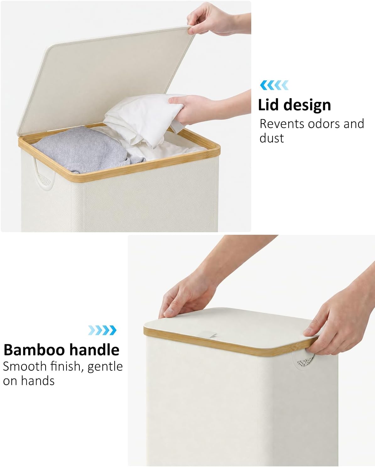Laundry Hamper with Lid,110L Laundry Basket with Mesh Bags,Beige
