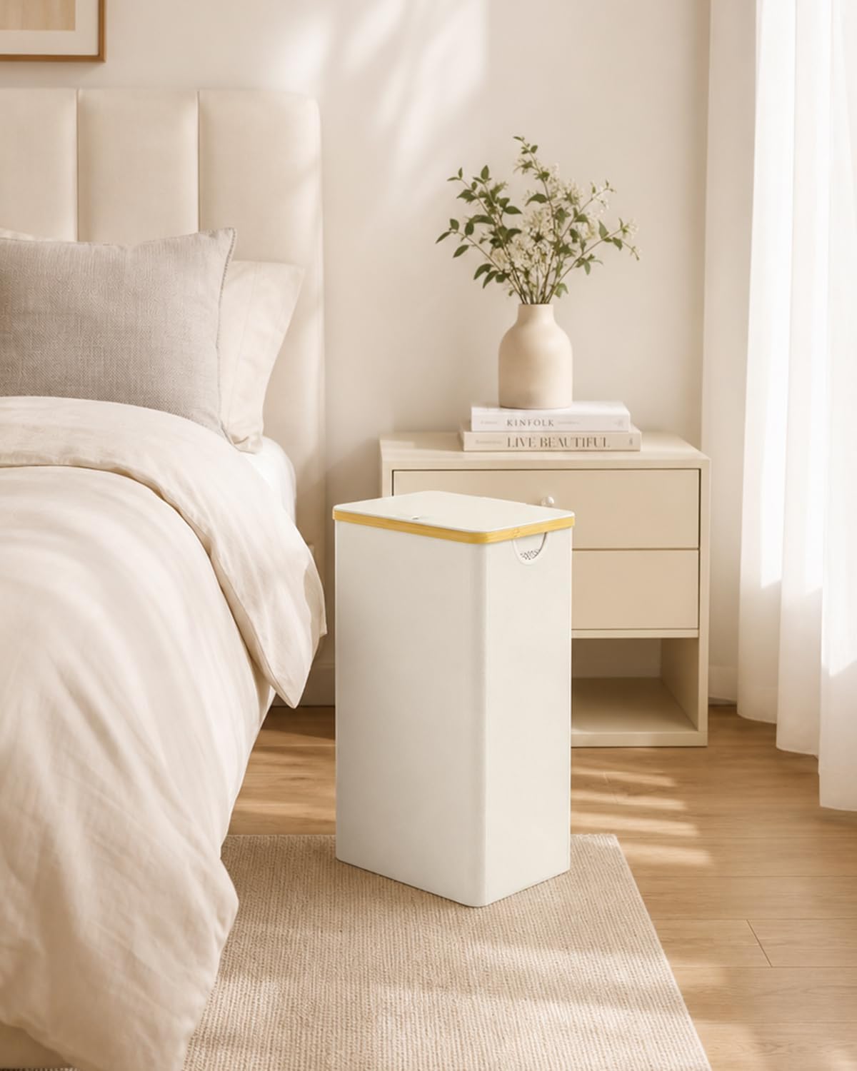 Laundry Hamper with Lid,110L Laundry Basket with Mesh Bags,Beige