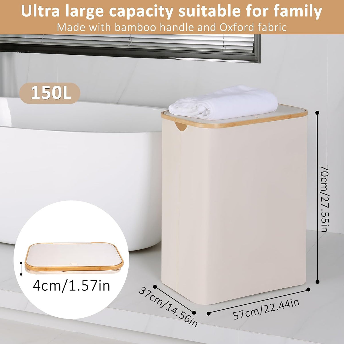 Laundry Hamper with Lid,110L Laundry Basket with Mesh Bags,Beige