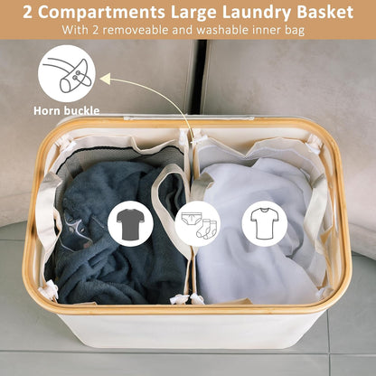 Laundry Hamper with Lid,110L Laundry Basket with Mesh Bags,Beige