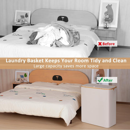Laundry Hamper with Lid,110L Laundry Basket with Mesh Bags,Beige