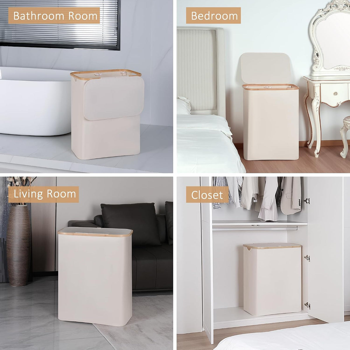 Laundry Hamper with Lid,110L Laundry Basket with Mesh Bags,Beige