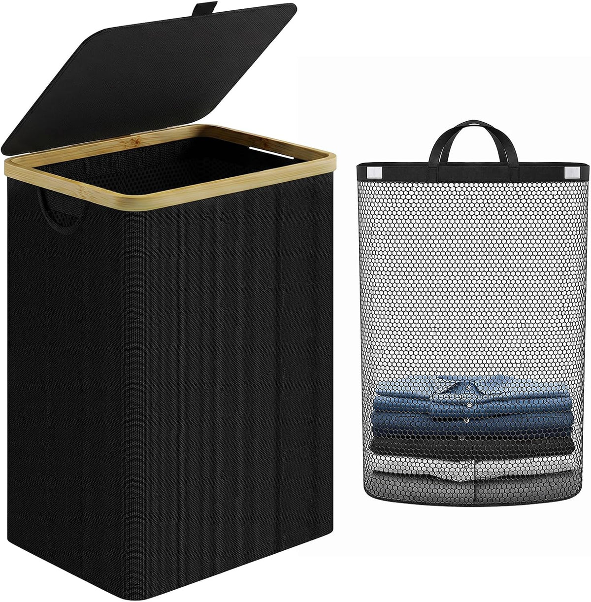 Laundry Hamper with Lid,110L Laundry Basket with Mesh Bags,Beige