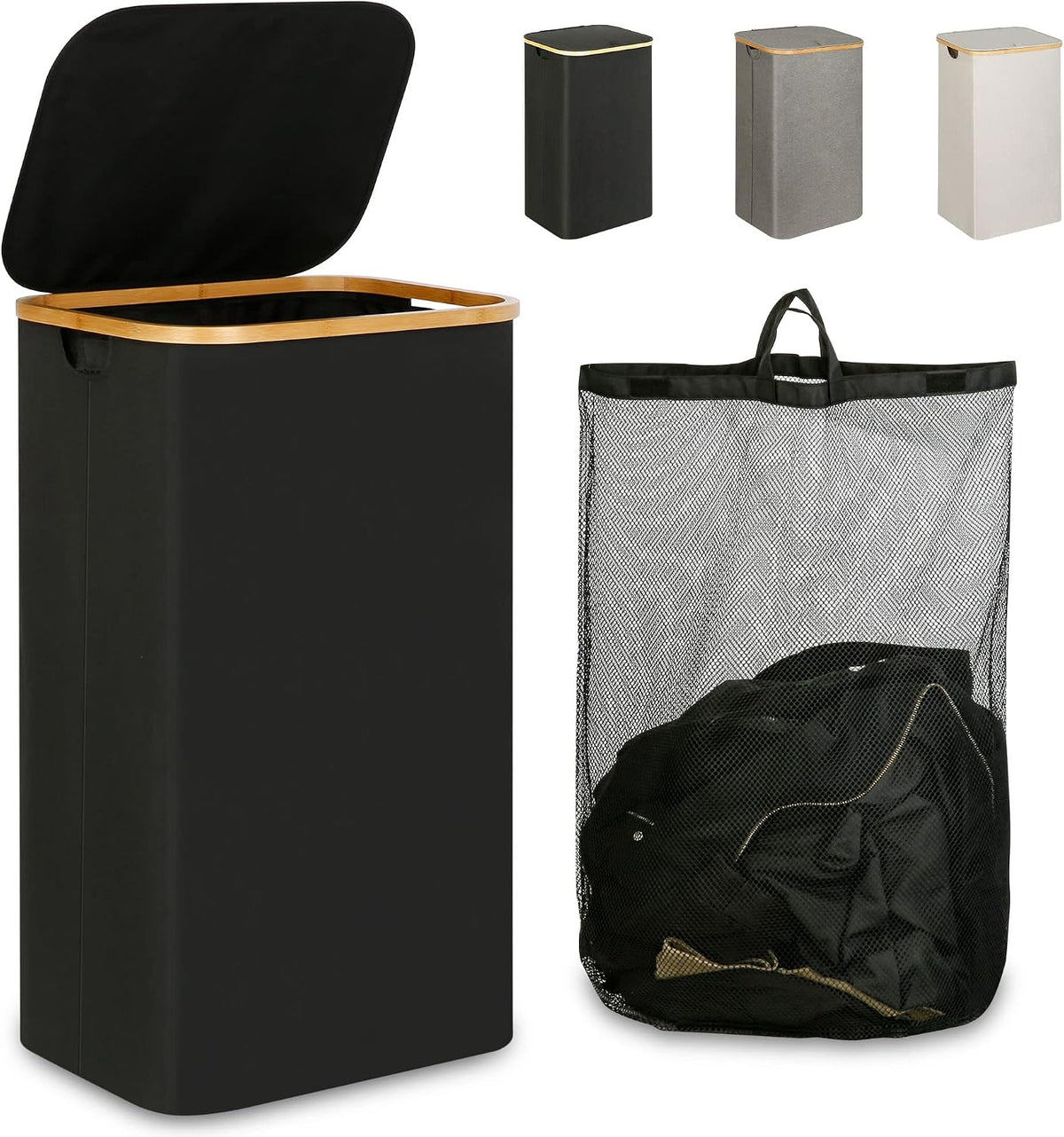 Laundry Hamper with Lid,110L Laundry Basket with Mesh Bags,Beige