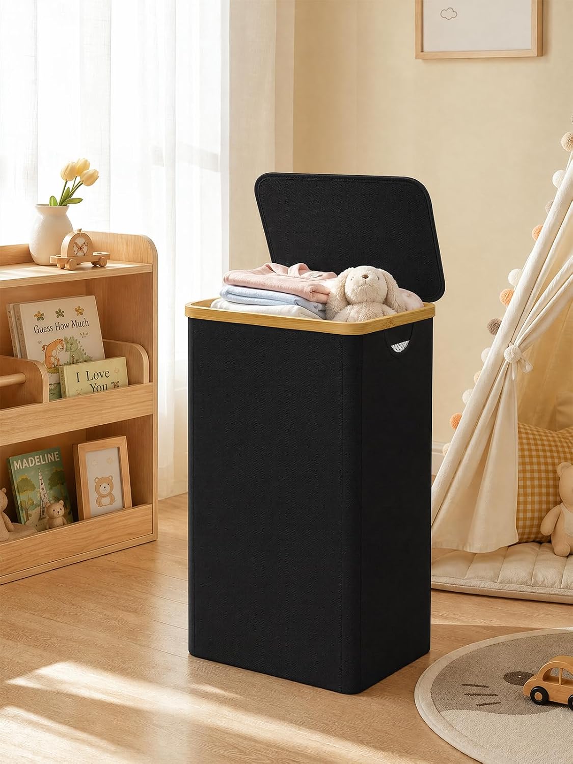 Laundry Hamper with Lid,110L Laundry Basket with Mesh Bags,Beige