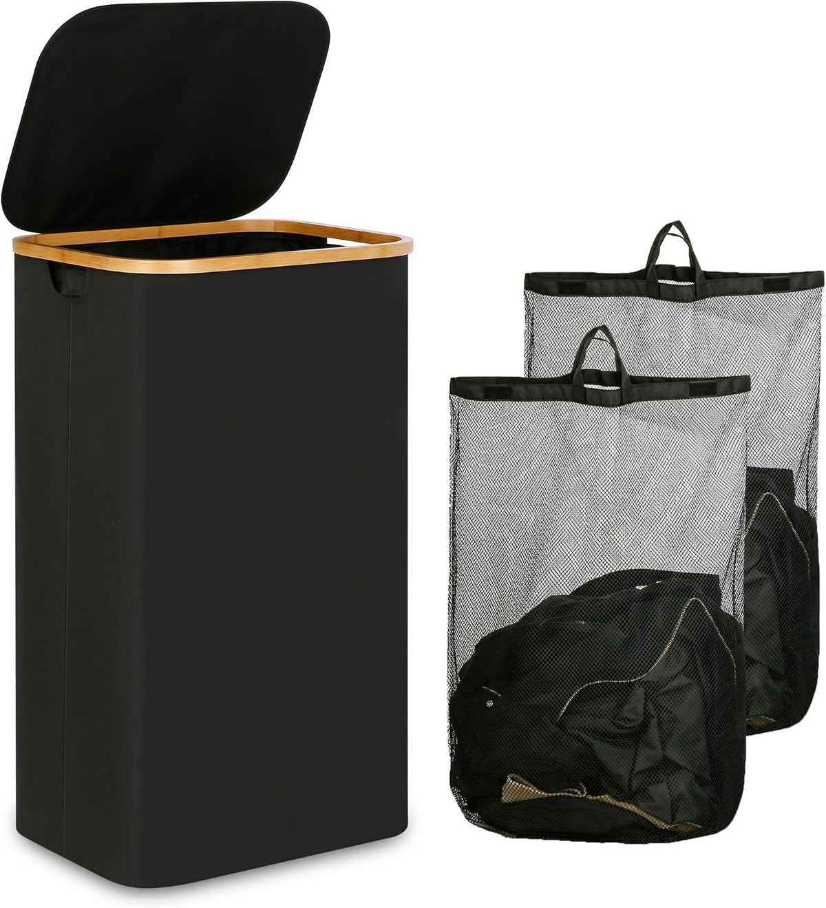 Laundry Hamper with Lid,110L Laundry Basket with Mesh Bags,Beige