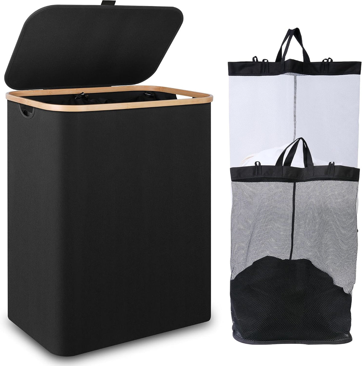 Laundry Hamper with Lid,110L Laundry Basket with Mesh Bags,Beige