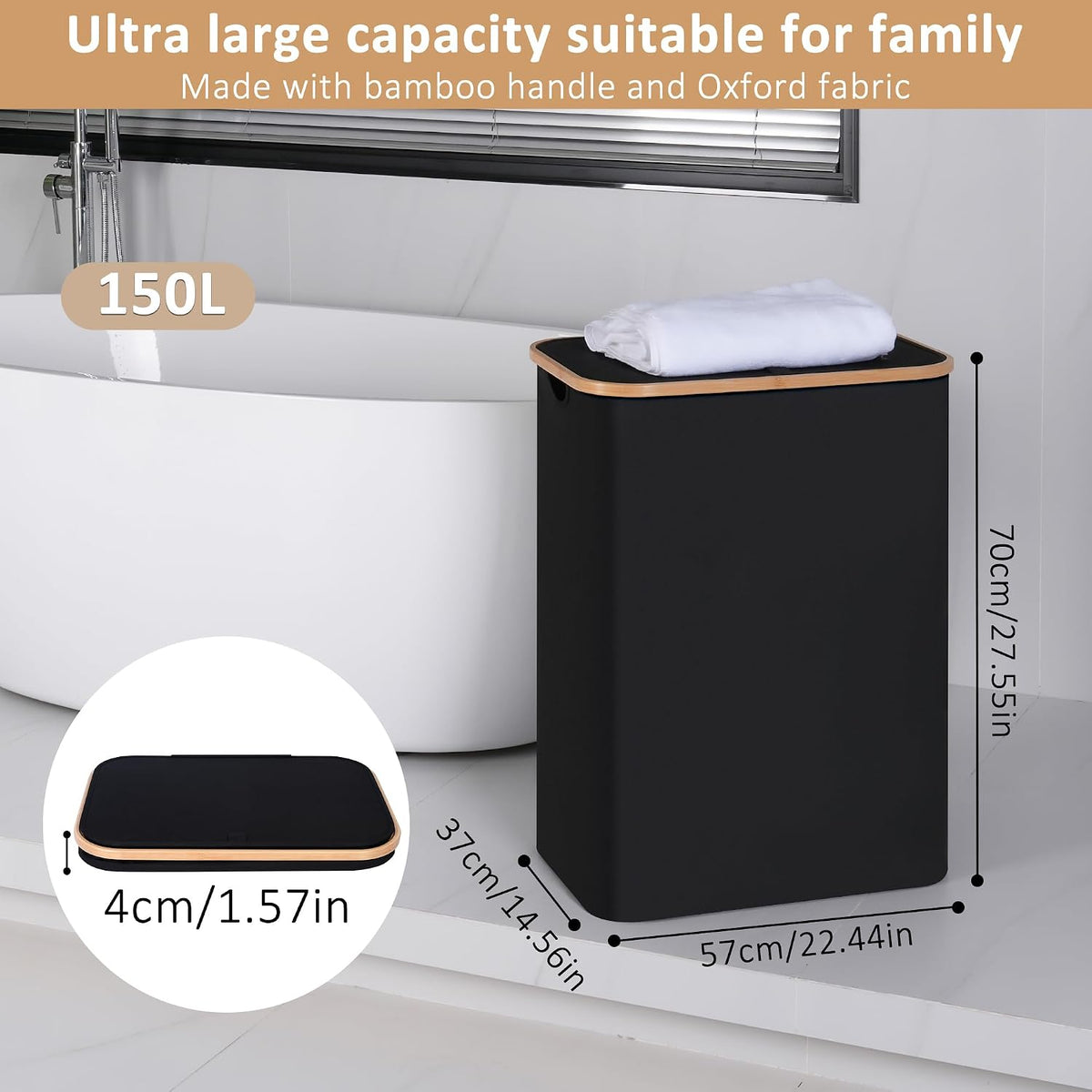Laundry Hamper with Lid,110L Laundry Basket with Mesh Bags,Beige