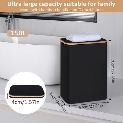 Laundry Hamper with Lid,110L Laundry Basket with Mesh Bags,Beige