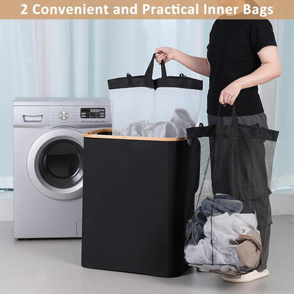 Laundry Hamper with Lid,110L Laundry Basket with Mesh Bags,Beige
