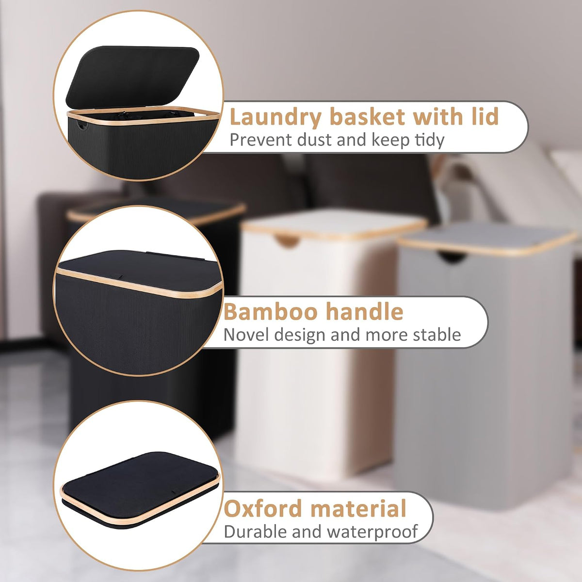 Laundry Hamper with Lid,110L Laundry Basket with Mesh Bags,Beige