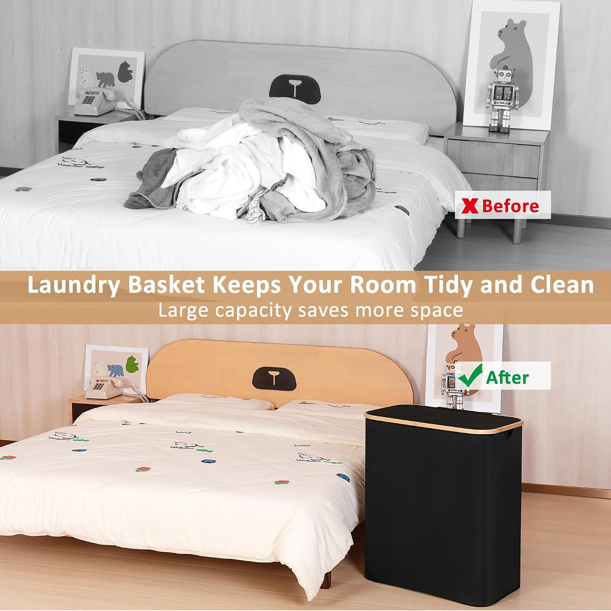 Laundry Hamper with Lid,110L Laundry Basket with Mesh Bags,Beige