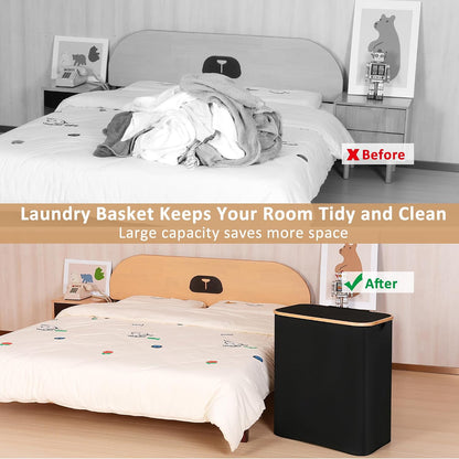 Laundry Hamper with Lid,110L Laundry Basket with Mesh Bags,Beige