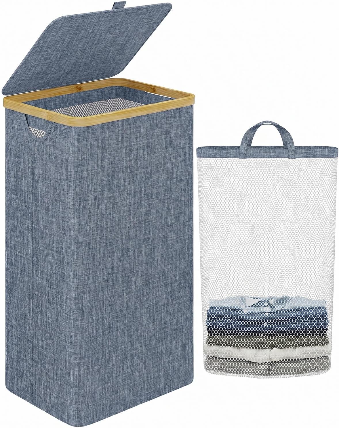 Laundry Hamper with Lid,110L Laundry Basket with Mesh Bags,Beige