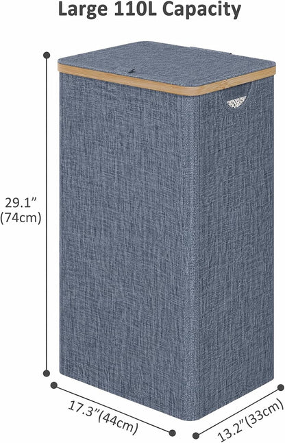 Laundry Hamper with Lid,110L Laundry Basket with Mesh Bags,Beige