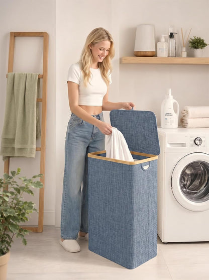 Laundry Hamper with Lid,110L Laundry Basket with Mesh Bags,Beige