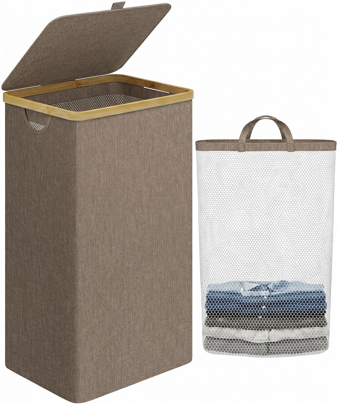 Laundry Hamper with Lid,110L Laundry Basket with Mesh Bags,Beige