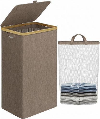 Laundry Hamper with Lid,110L Laundry Basket with Mesh Bags,Beige