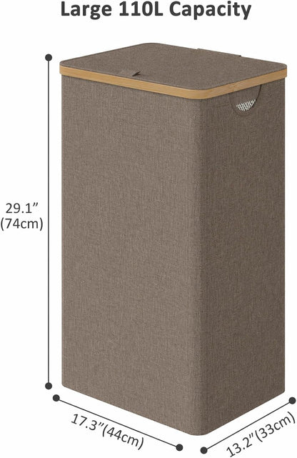Laundry Hamper with Lid,110L Laundry Basket with Mesh Bags,Beige