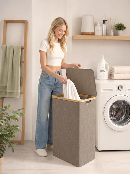 Laundry Hamper with Lid,110L Laundry Basket with Mesh Bags,Beige