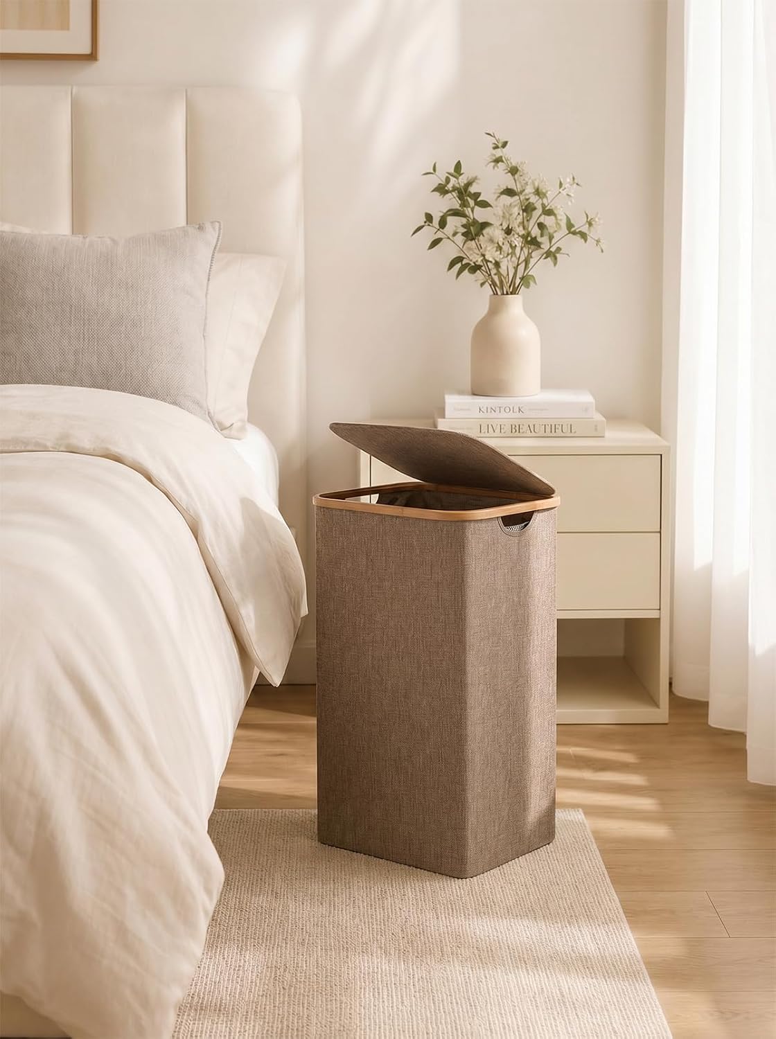 Laundry Hamper with Lid,110L Laundry Basket with Mesh Bags,Beige