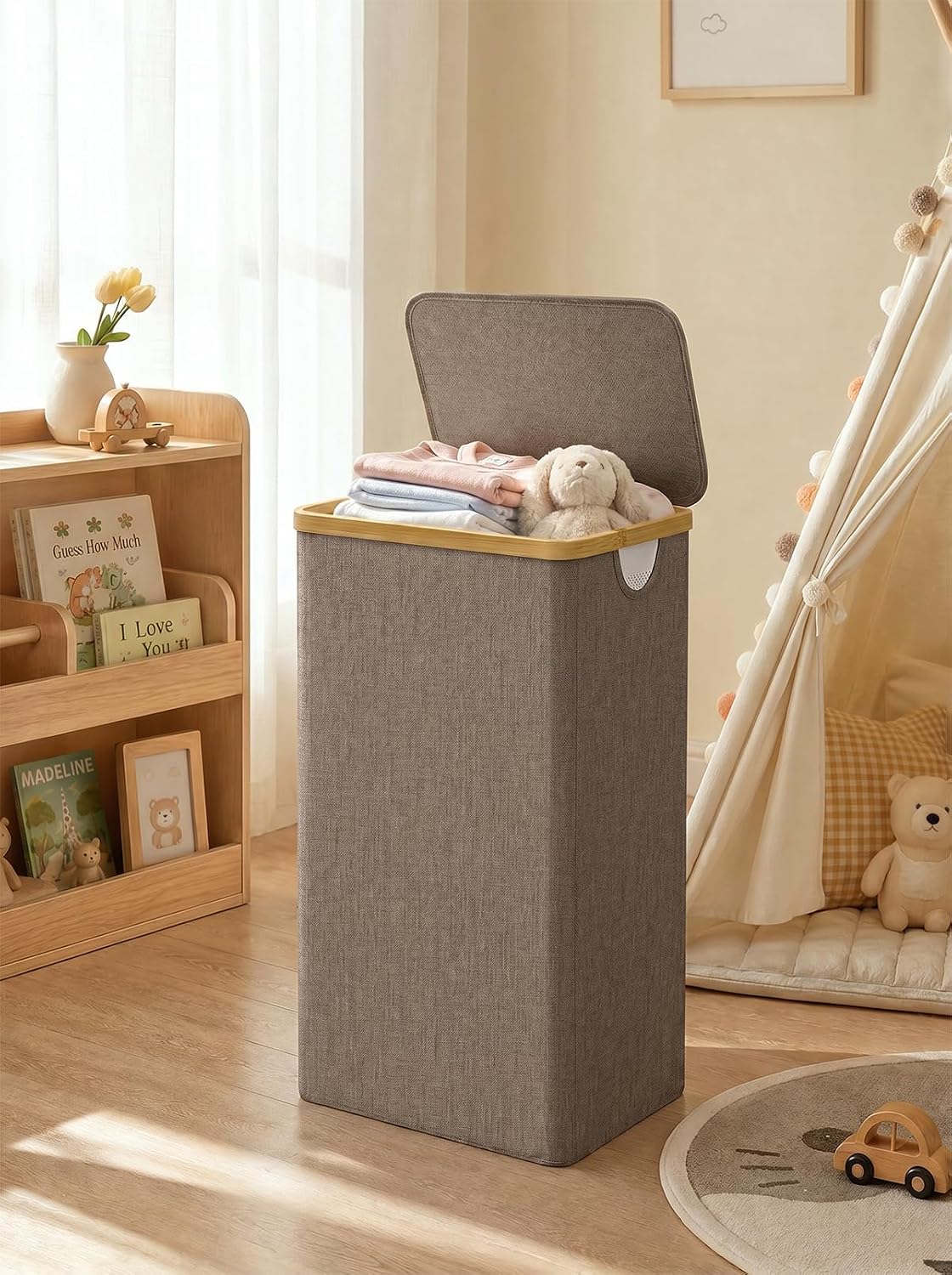 Laundry Hamper with Lid,110L Laundry Basket with Mesh Bags,Beige